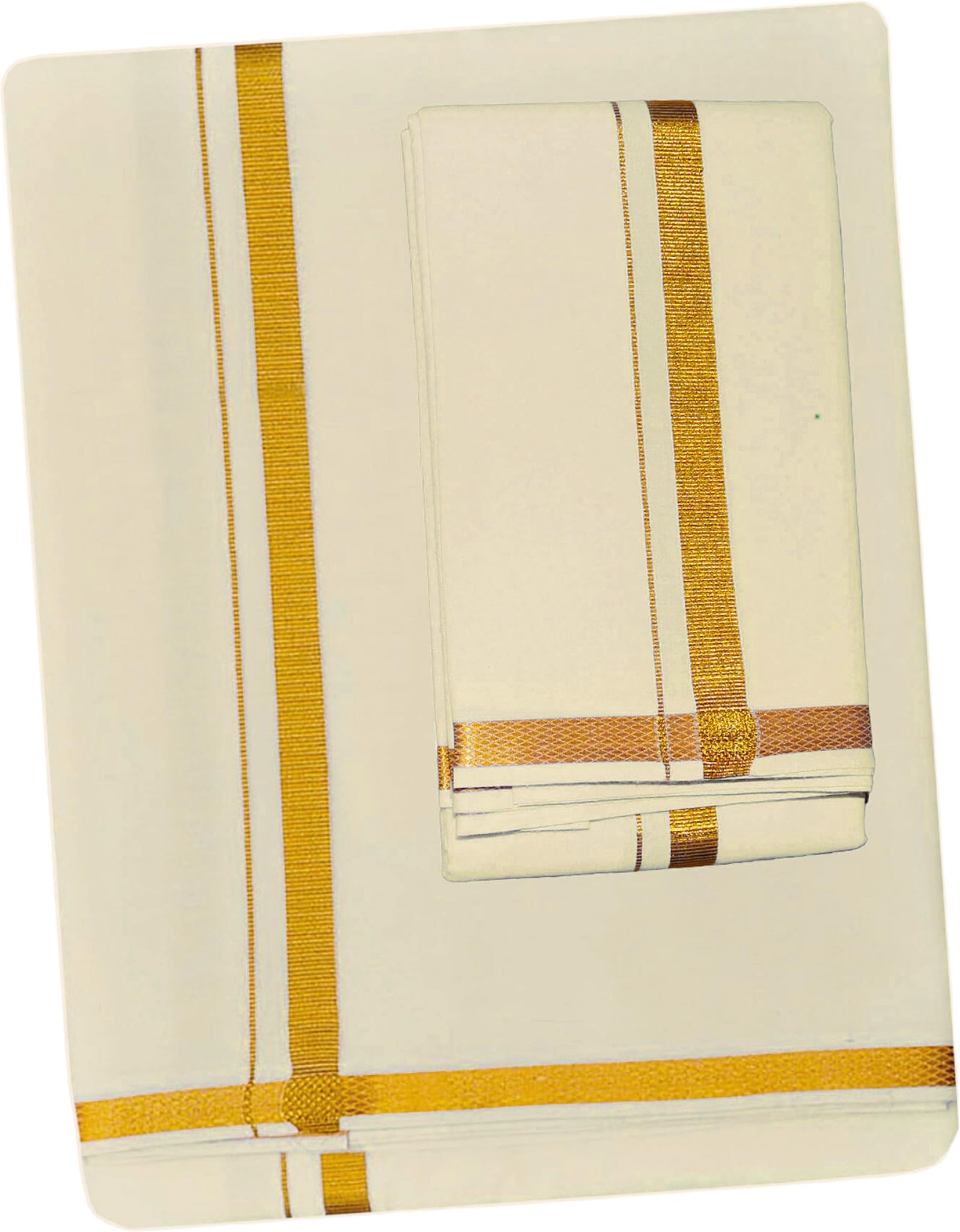 Prakasam Cotton Men's Polycotton (Pc-Dtwl-Jdbl-Cr-50K_Cream_Dhoti:1.28X3.80 Towel 33 Inch X 1.80 Mtrs)