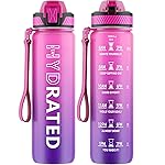 QLUR Water Bottle with Straw, 32oz Motivational Water Bottles with Time Marker to Drink, Tritan BPA Free, 1L Sports Water Bottle with Carry Strap LeakProof for Women Gym Fitness Outdoor (1 Pack)