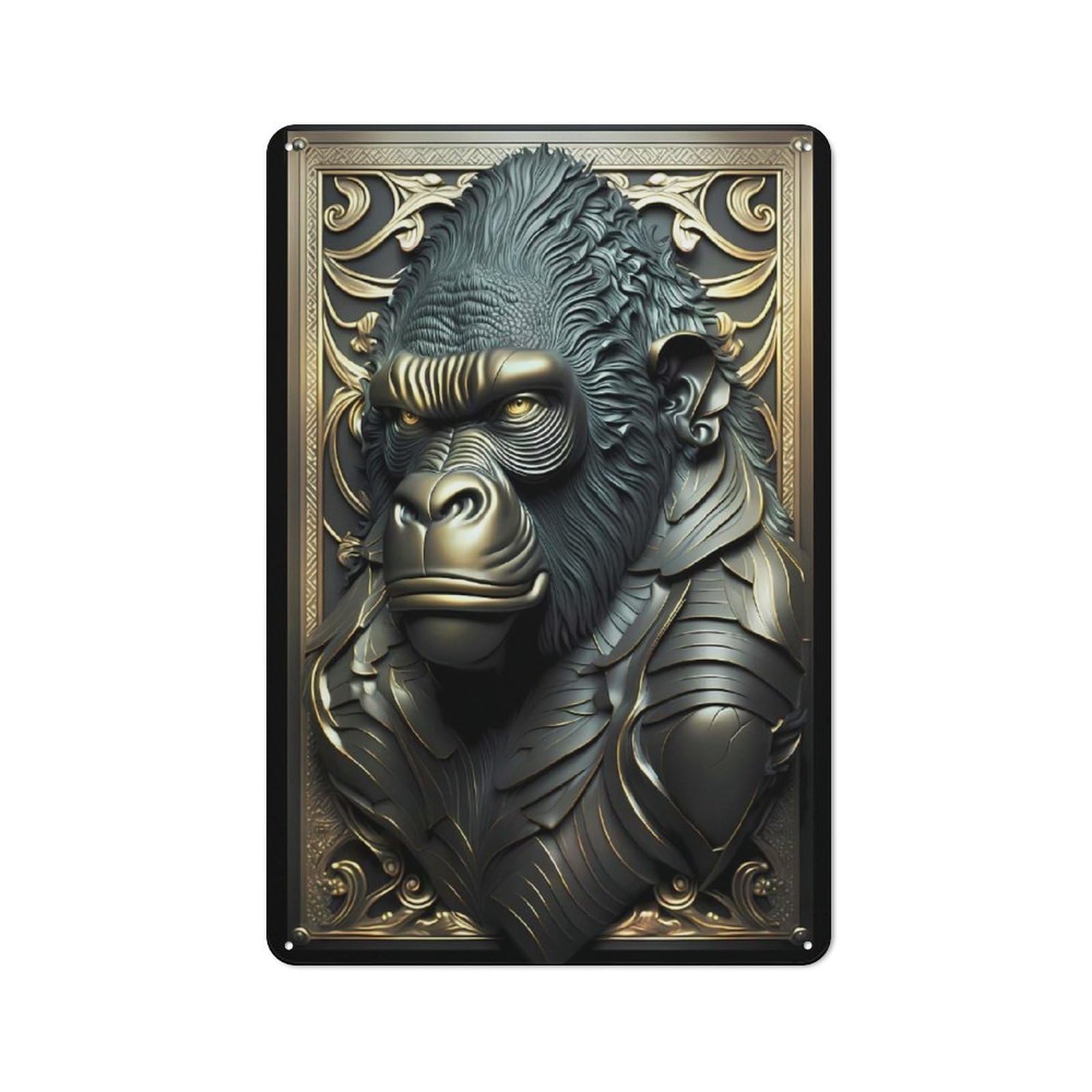 Junmoney Style-10 Black Golden Gorilla Retro-Style Tin Sign 30X20cm For Man Cave Or Games Room, A Metal Wall Feature For Games Rooms And Man Caves