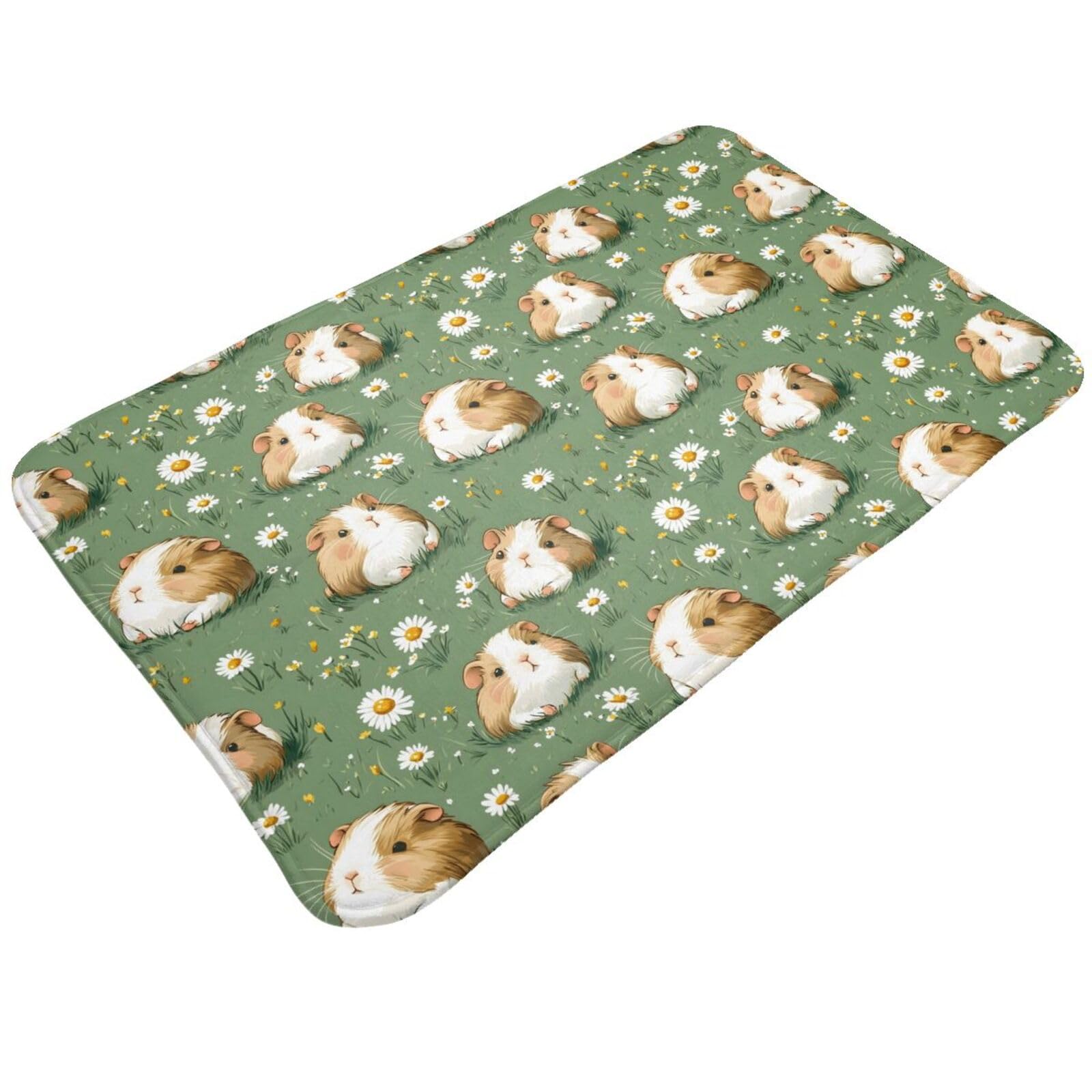 Bathroom Rugs Non Slip Washable - Cute Guinea Pig Daisy Print Kitchen Mats for Floor, Area Rugs for Entryway Mats Indoor, Laundry Bathroom Room Door