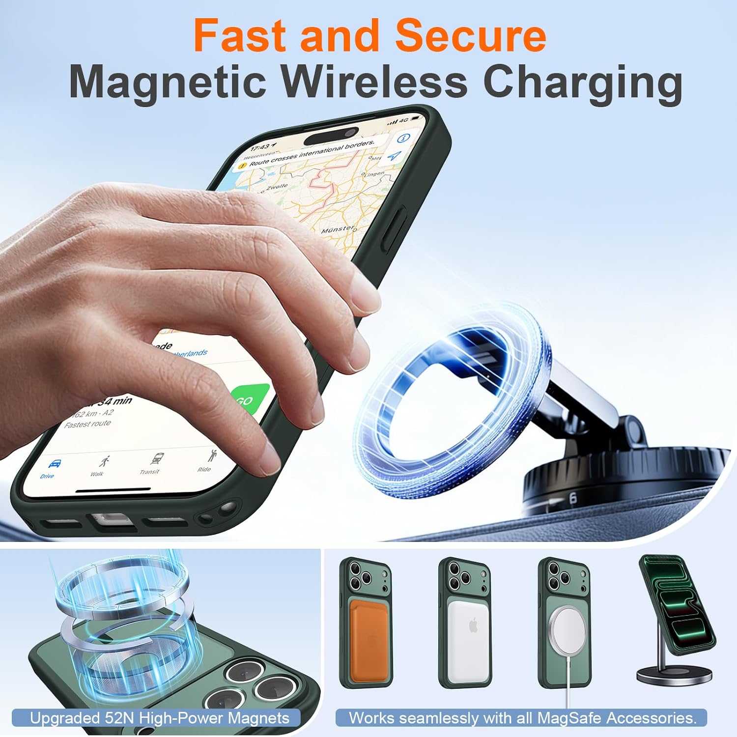 Magnetic for iPhone 17 Pro Case with Camera Control Button, Includes 2 Tempered Glass Screen Protectors, MagSafe Compatible Translucent Matte Phone Case for iPhone 17 Pro, Forest Green - Image 4