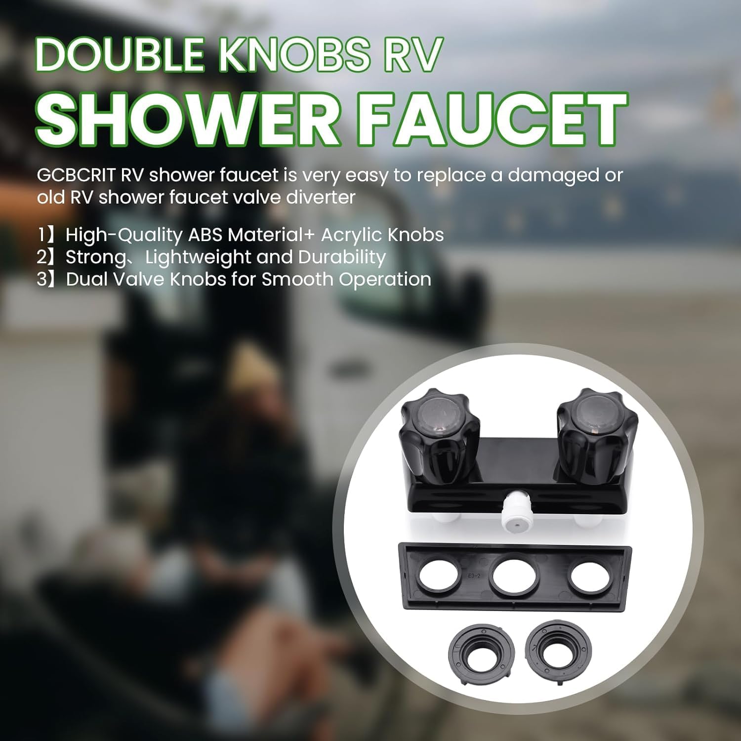 RV Shower Faucet Dual-Handle Camper Shower Faucet Replacement 4 RV Shower Valve Diverter for Camper Van Outside and Inside Bathroom Shower with Acrylic Knob (Black Faucet)
