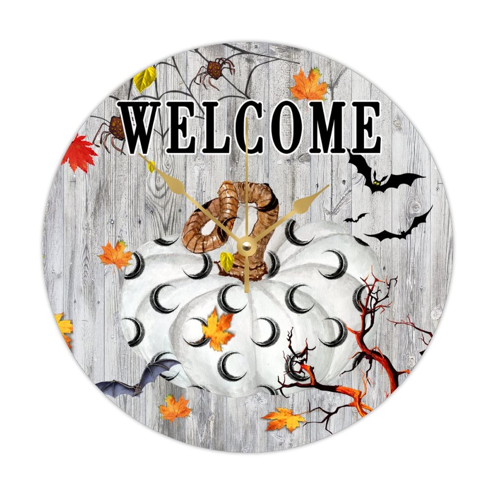 Horloge murale ronde en bois d'Halloween de 38 cm rétro et silencieuse
