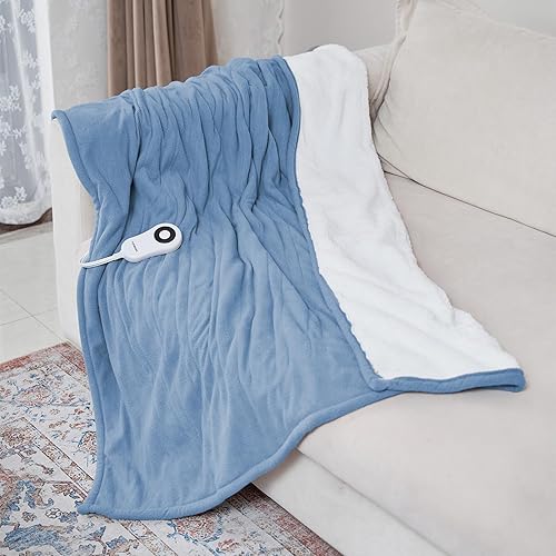 Manta eléctrica térmica de 50 x 60 pulgadas, manta de calefacción de forro polar y sherpa, 5 niveles de calefacción y 4 horas de apagado automático,