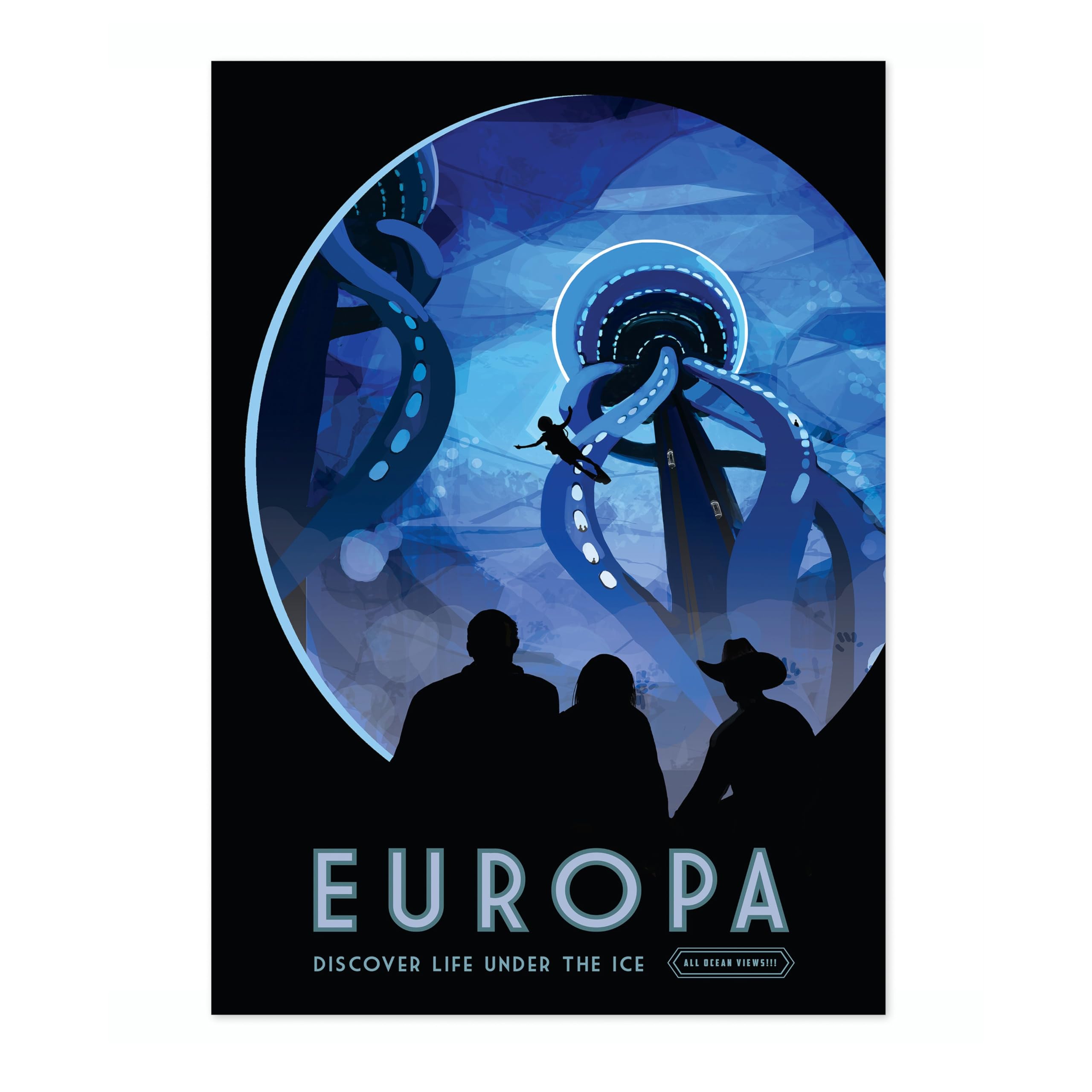 Europa Moon Retro Nasa Space Grand Tour Travel Exploration Art Poster, Planet Travel Prints, Vintage Astronomy Home Decor, Astronaut Space Print, Archival Matte, A2 (Print Only) - 59.4x42cm โ image 1