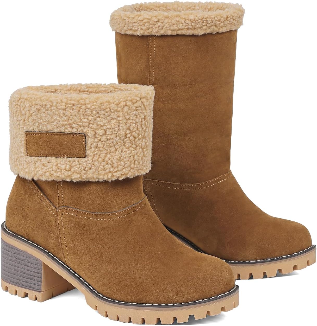 AOSPHIRAYLIAN Snow Boots for Women Winter Boots Fur Lined Chunky Heel Slip on Warm Shoes for Women