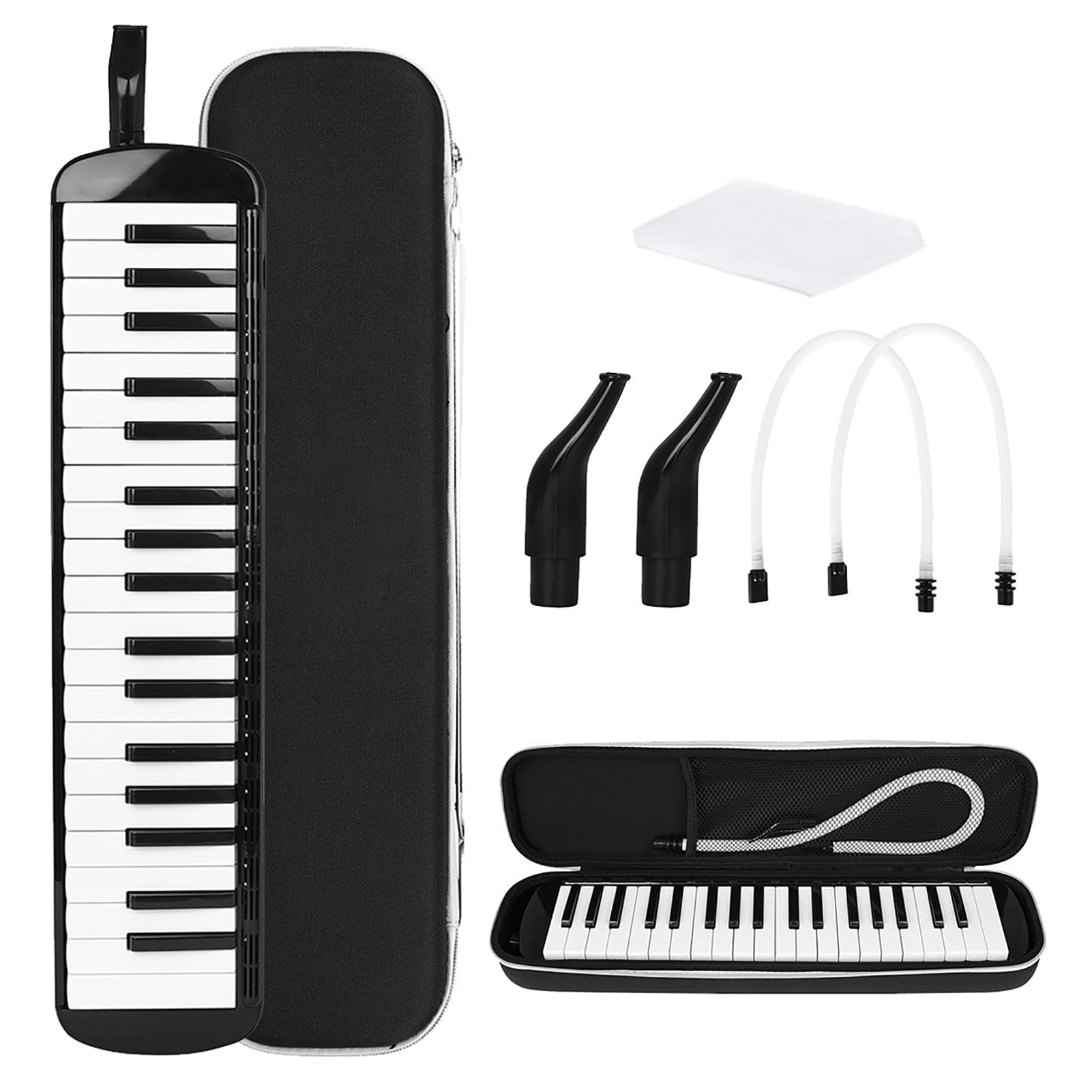 Melodica-Instrument, 37 Tasten, Messing-Stimmplatte, Tragbares Melodica-Luftklavier mit EVA-Hartschalenkoffer und Zwei Mundstücken für Kinder und Erwachsene (BLACK)