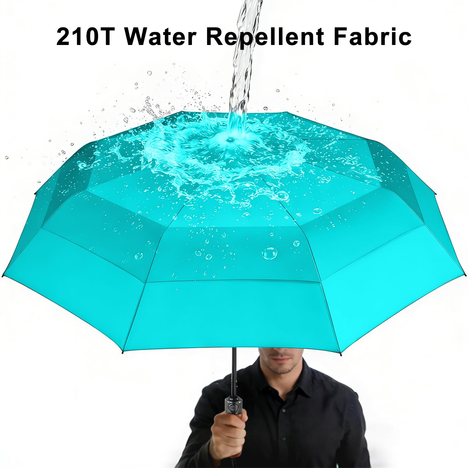 Lejorain Parapluie de golf compact automatique – Grand parapluie de golf compact en bois 210T Dupont avec revêtement en téflon robuste, coupe-vent, portable