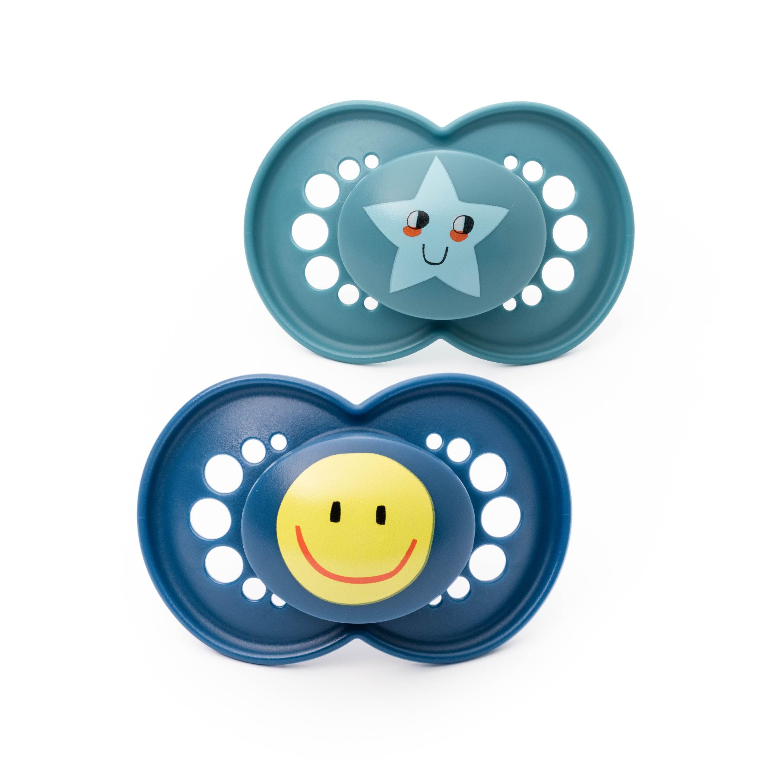 MAM Original Soothers | 6-18 Months | 2 Pack | Comes in Dummy Steriliser Case | Orthodontic Design | Sustainable Materials | Baby Accessories | Blue (Various Designs)