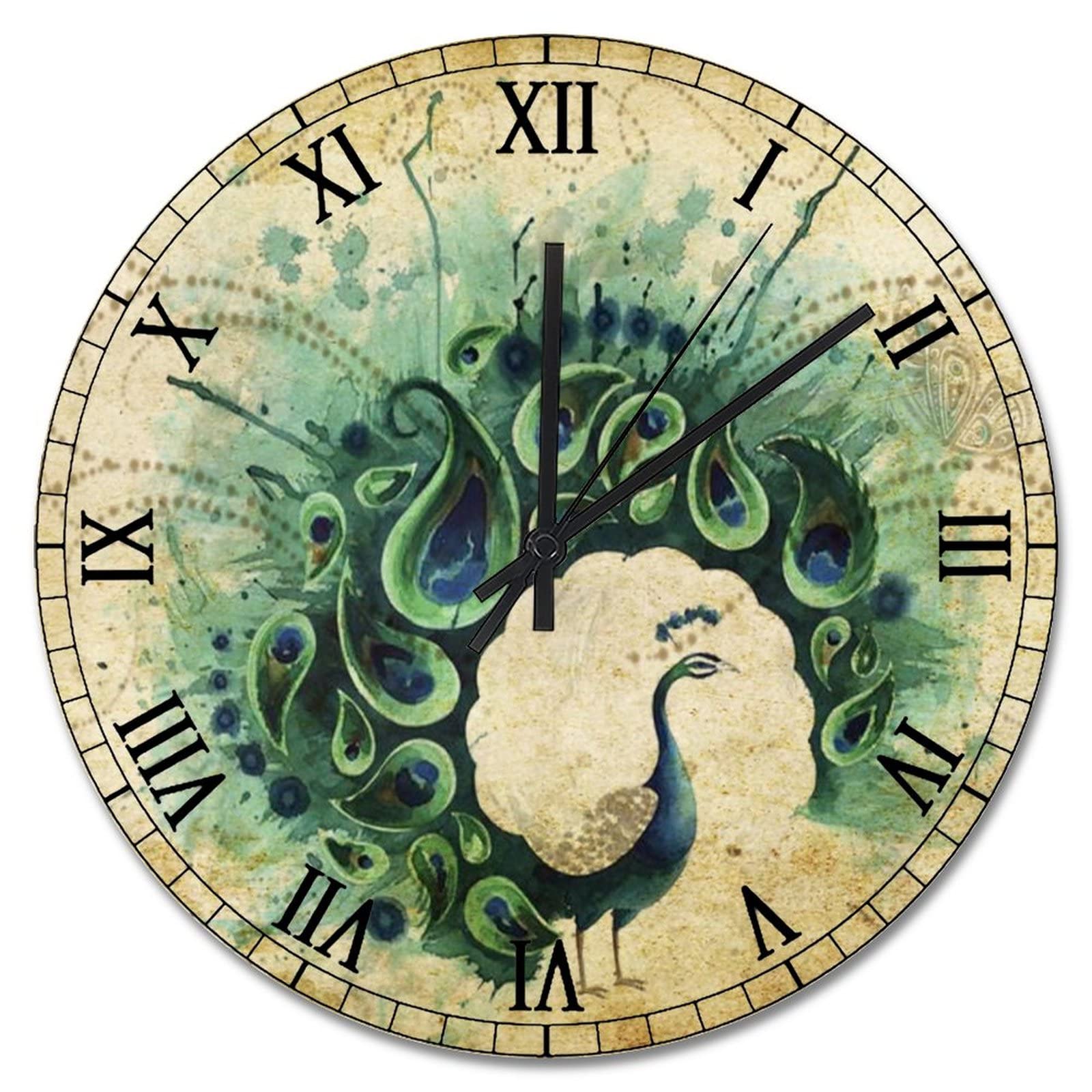 Horloge murale en bois avec motif plume de paon pour sublimer votre chambre