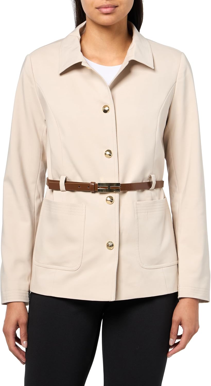H Halston Womens Long Sleeve Belted Hidden Button Top