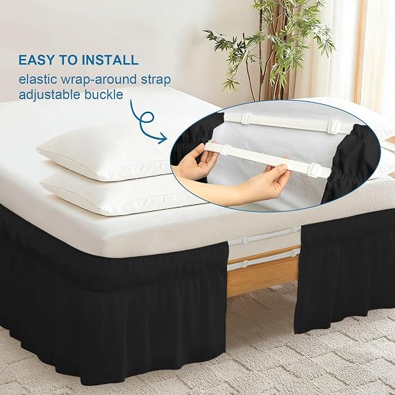 Queen Bed Skirt with Elastic Strap, Ruffle Bed Skirting Queen Size 16 Drop