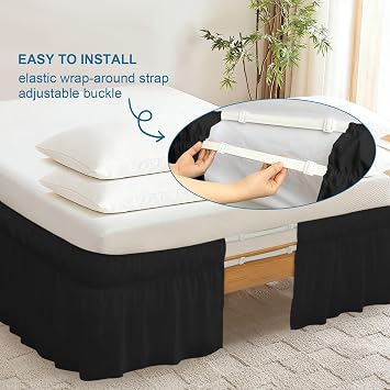 Queen Bed Skirt with Elastic Strap, Ruffle Bed Skirting Queen Size 16 Drop