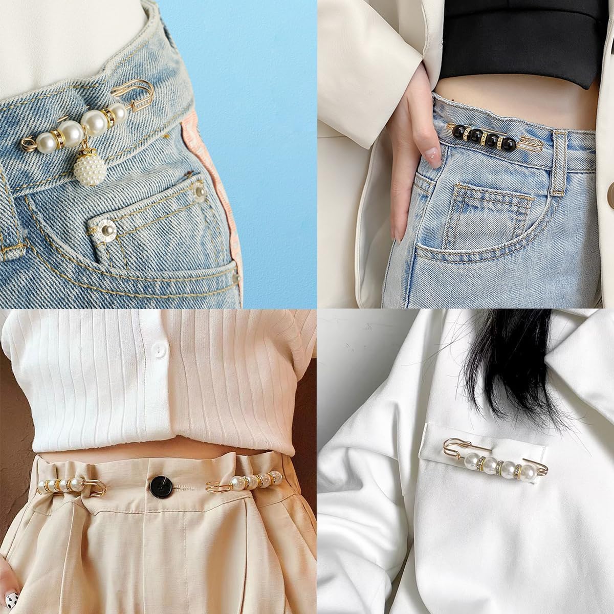 15PCS Pearl Brooch Safety Pins, Pant Waist Tightener Sharp Pins for Sweater Shawl Collar Dress Cardigan Shirt Jeans Clothes Accessories Decoration for Women