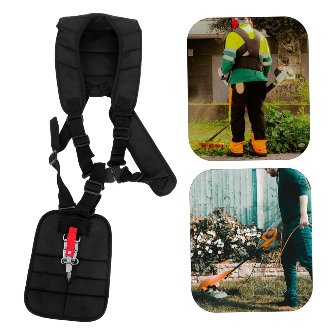 Yardwe Cinturón Acolchado para Desbrozadora Doble Correa Ajustable para Jardinería Soporte Ergonómico Distribución Carga Muñecas y Hombros Compatible con Varias Versiones
