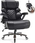 700lbs Grande et grande chaise de bureau-Grande chaise de réception haute avec support Lombaire réglable 3D Flip bras Plus Taille roues, chaise d'ordinateur exécutif, base en métal lourd, large siège rembourré épais