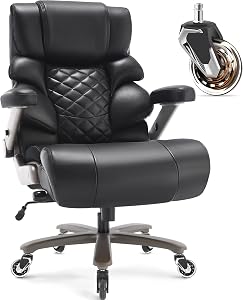 700lbs Big and Tall Office Chair-Large High Back Desk Chair with Adjustable Lumbar Support 3D Flip Arms Plus Size Wheels, Executive Computer Chair, Heavy Duty Metal Base, Thick Padded Wide Seat