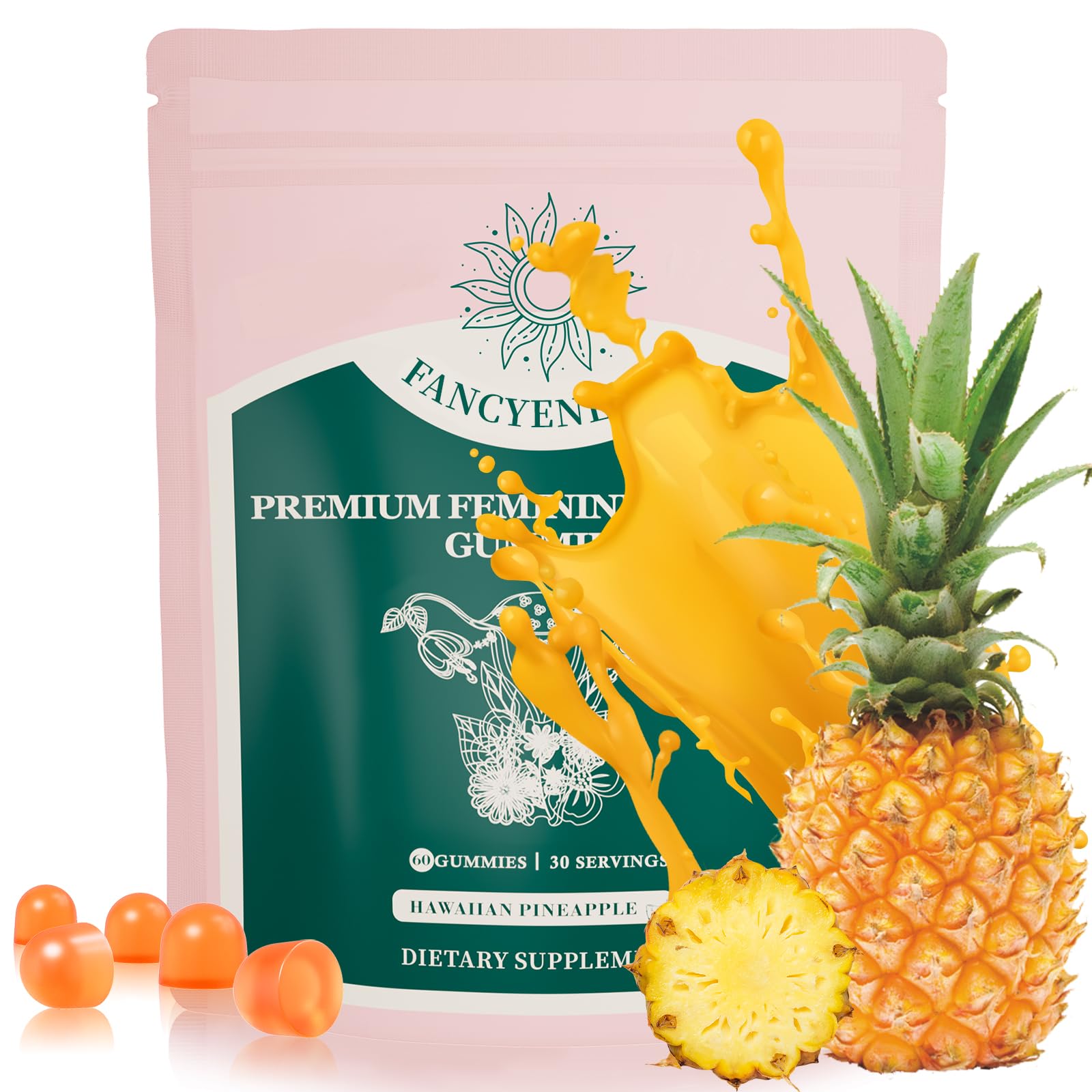 Premium Feminine Balance Gummies for Women’s - Hawaiian Pineapple Gummies for Women PH Balance Support - Delicious PH Balance for Women’s with Immune Support - Vegetarian Friendly - 60 Count