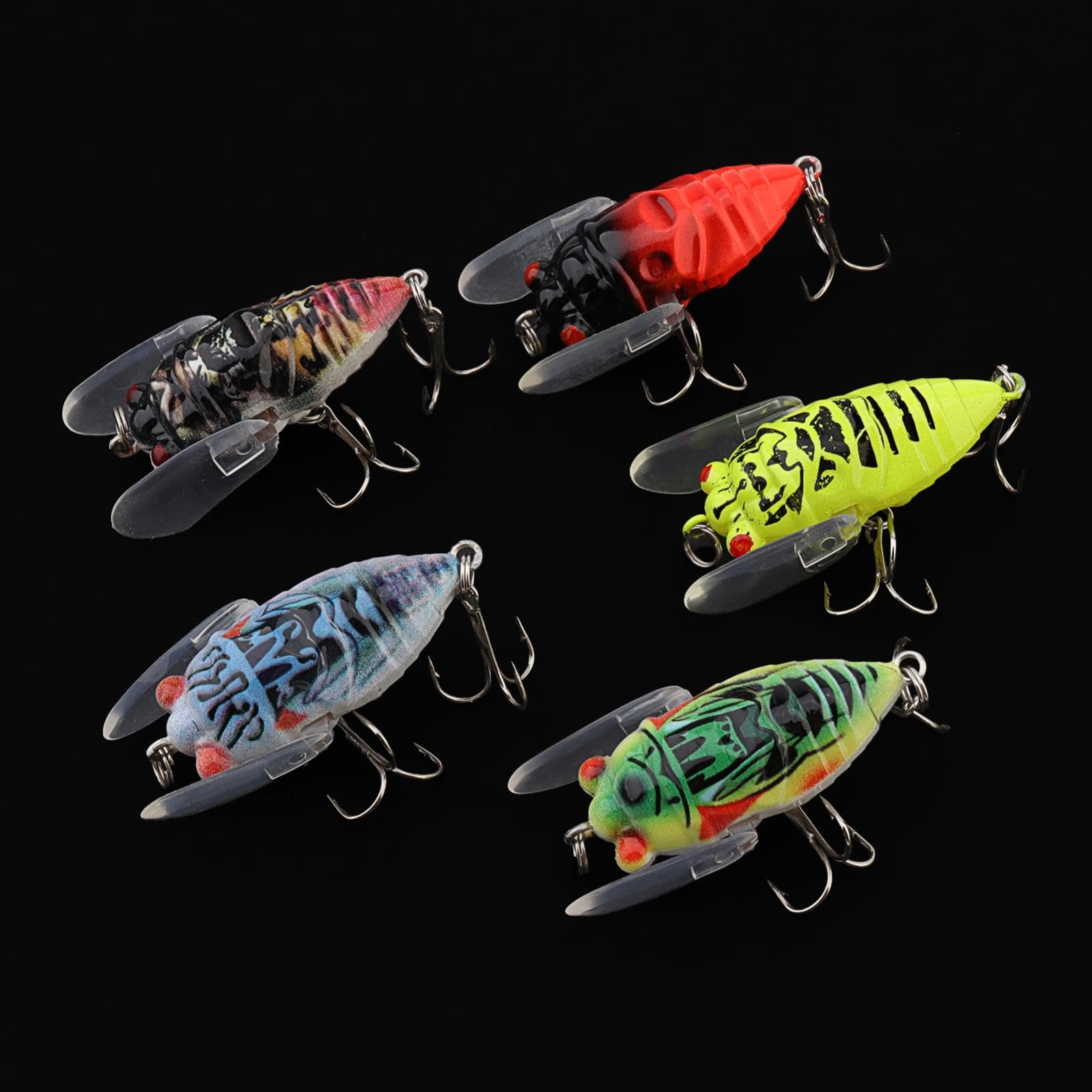 OriGlam 5pcs Cicada Fishing Lure Cicada Bait, Bionic Topwater Bass Fish Baits, Lifelike 3D Holographic Eyes, Fly Fishing Lures Artificial Bait for Enthusiasts