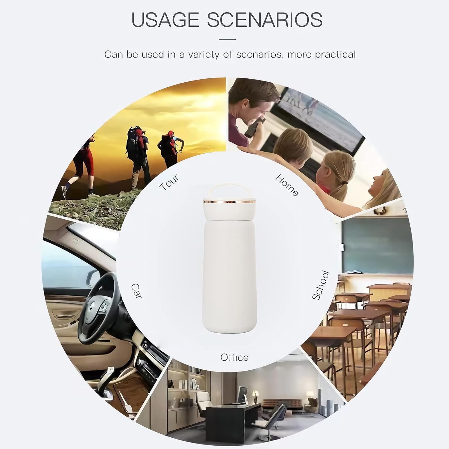 Insulated Water Bottle Stainless Steel Vacuum Flask Travel Mug Coffee Cup 13OZ , White: Home & Kitchen