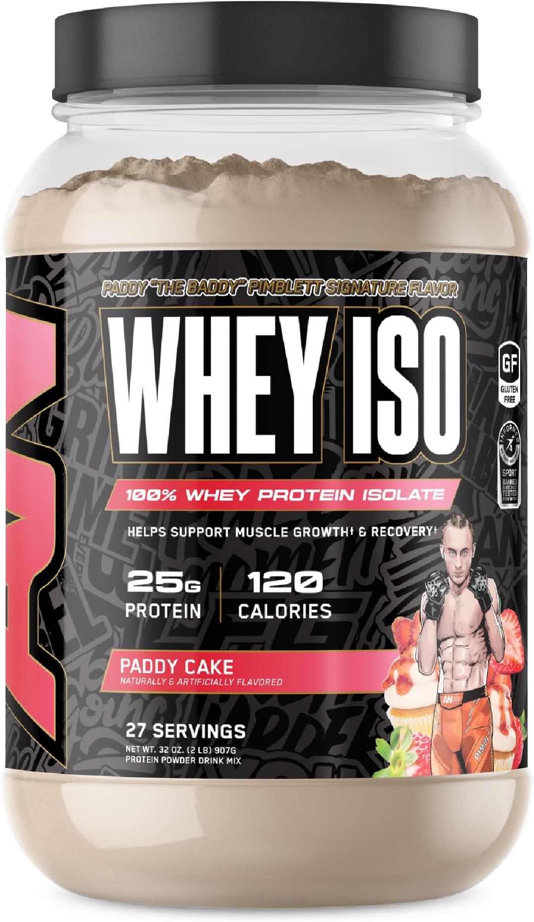 All Black Everything Whey Protein Isolate Powder | Whey Protein Isolate | 25g Protein | Low Carbs & Low Sugar | Workout Supplement for Men & Women | Paddy Cake | 27 Servings