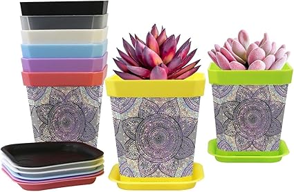 Amazon Co Jp 8点セットプラスチック植物鉢民族風 花柄 曼荼羅植木鉢プランターバラ鉢植え室内 サボテン鉢植物ハーブ 鉢 Diy 工具 ガーデン