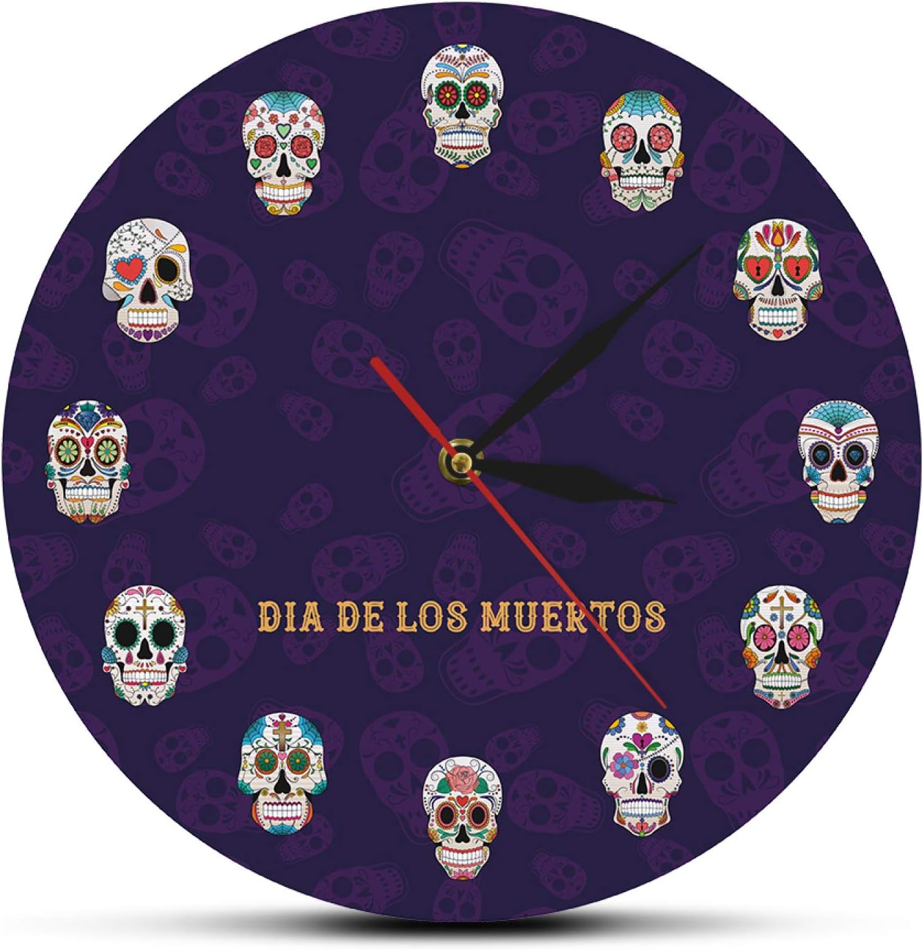 Decor Clocks , Wall Clock Mexican Skull Wall Clock Flower Deadhead Decorative Wall Watch Flowering Crossbones Human Tattoo Souvenir Quartz Silent Non Ticking Gift Ideas Wall Clock ( Color : Colorful )
