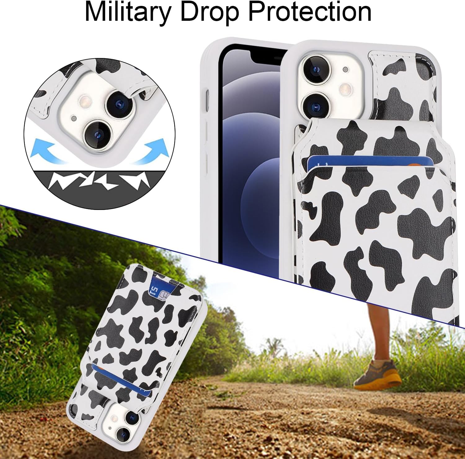 Ｈａｖａｙａ for iPhone 12 Mini Case Wallet magsaf Compatible 2 in 1 Detachable Magnetic with Card Holder Back Cards Slot Pu Leather Shockproof Stand Phone case for Women Men-Cow Print Black