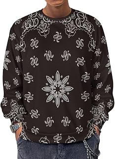 Black Paisley Bandana Men's Sweatshirts Basic Crew Neck Long Sleeve Pullover Sweater Tees Tops