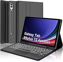 Cover with Backlit Keyboard and Touchpad for Samsung Galaxy Tab S10 Plus/S9 Plus/S9 FE Plus 12.4 Inches, 7 Light Colours, Bluetooth, Italian, USB C – Tab S9 FE Plus Keyboard – Black