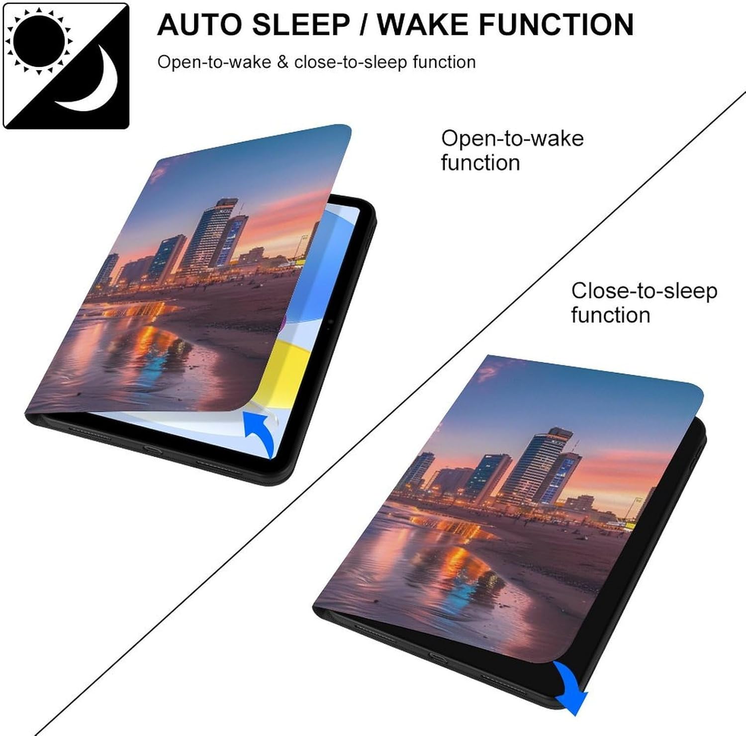 Sunset Over Tel Aviv Beach Israel Printed Case Trifold Stand Protective Cover Compatible with iPad 10代 (10.9in)