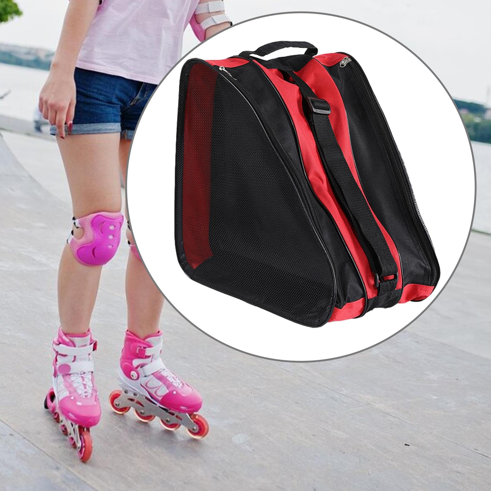 Ronyme Roller Skates Bag Inline Skates Bag Tote Skating Shoes Storage Bag Breathable Adjustable For Adults Roller Skate Carrier, Black