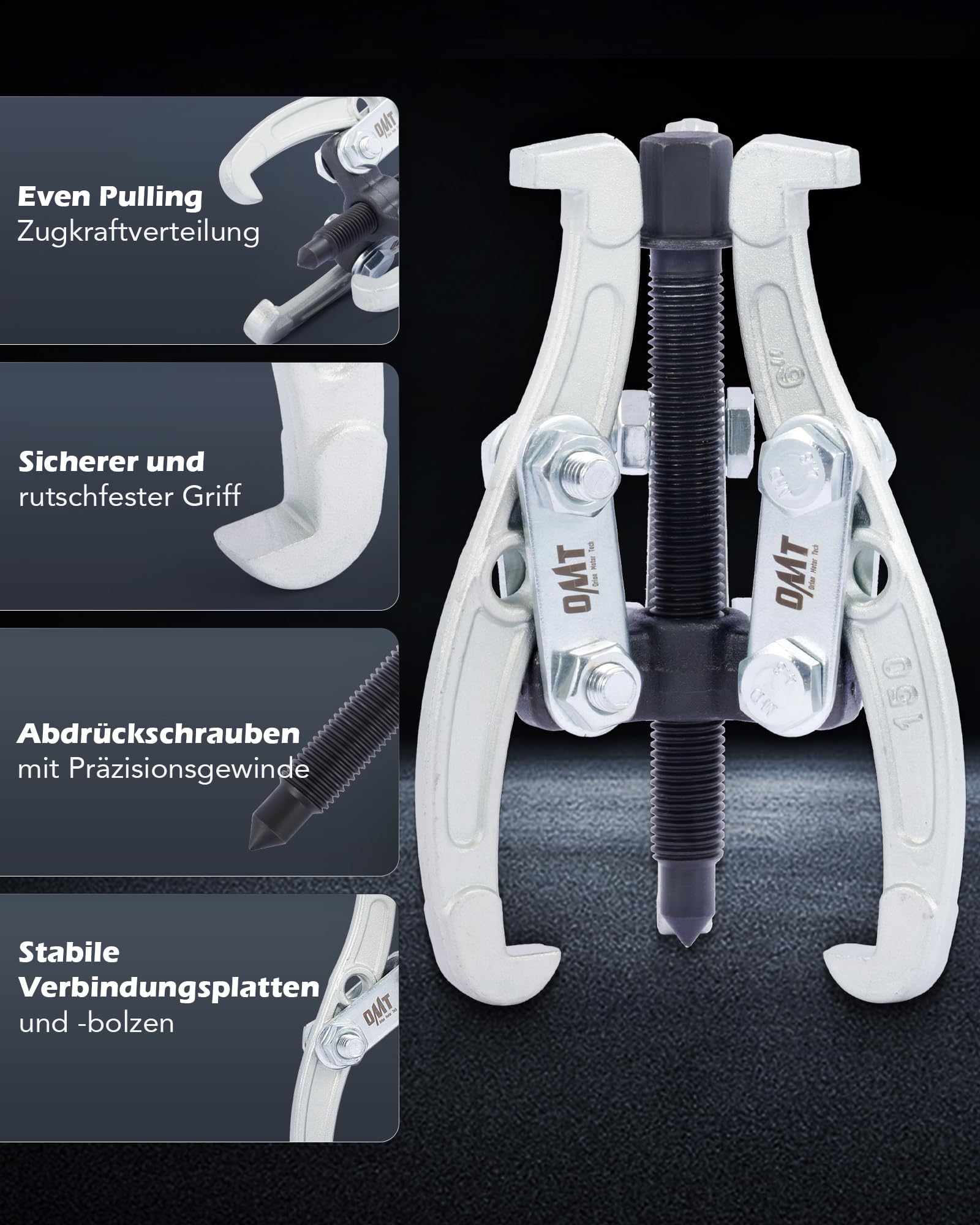 Orion Motor Tech Abzieher Werkzeug Lagerabzieher Lager Abzieher Satz Klauenabzieher 3-armig 75, 100, 150mm Außen-/Innenabzieher für Kugellager, Schiebezahnräder, Schwungräder, Fahrzeugräder