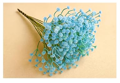 SPHINX Artificial Mini Baby's Breath Flower Sticks - Realistic Gypsophila Stems for Gifting, Home, Bedroom, Garden, Balcony (Height Approx. 29 cm) with 5 Forks per Stick - (10, Blue)