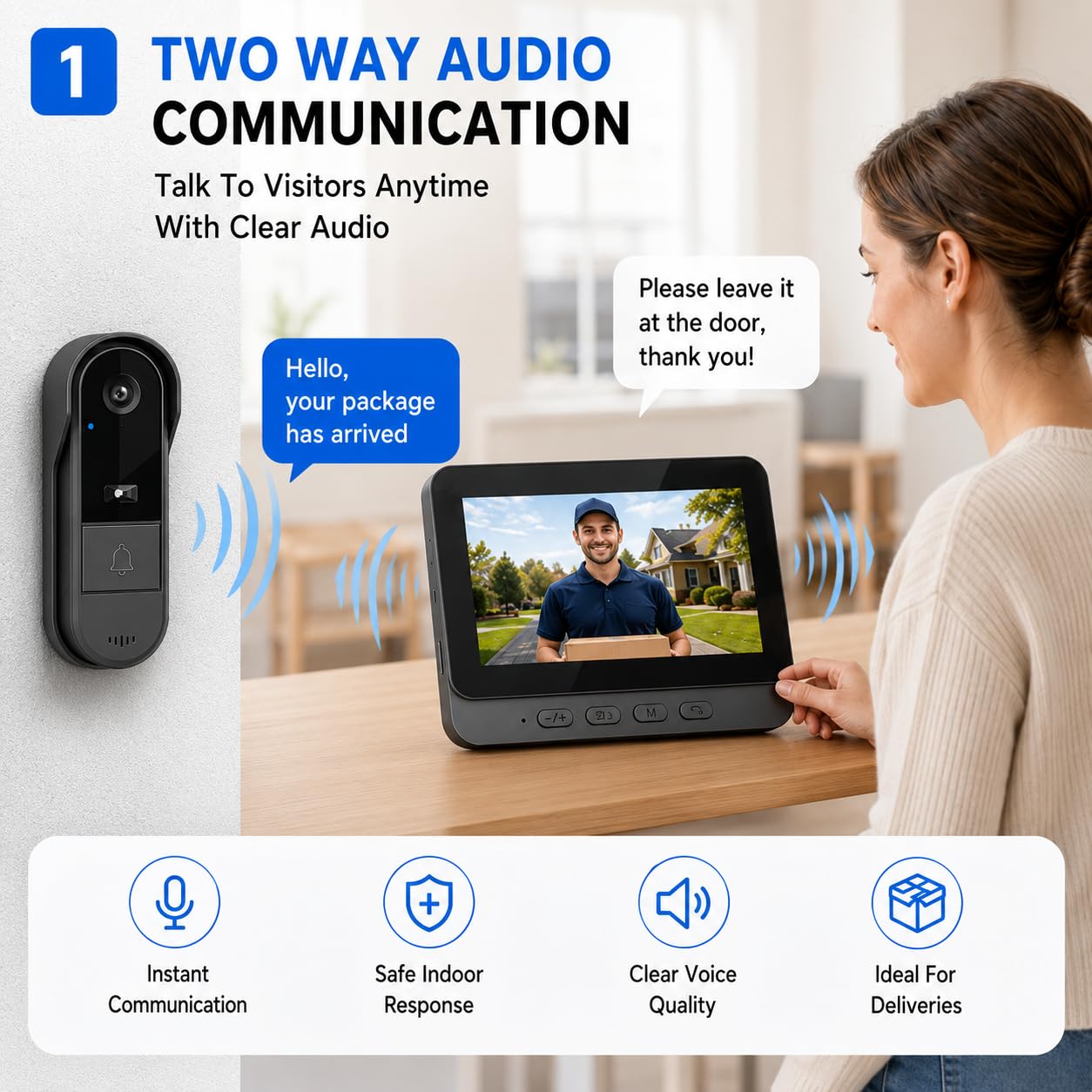 Winnes Video Campanello Videocitofono Senza Fili da Esterno Impermeabile IP67,Spioncino Digitale con 1080P 4,3'' IPS Schermo Telecamera 170° Ultra Grandangolo,Audio Bidirezionale,Senza APP&WIFI