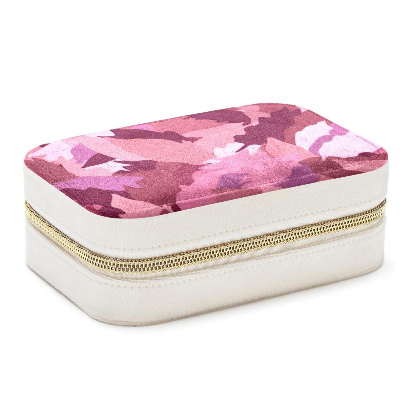 Boîte à bijoux double couche en velours rose pour voyage