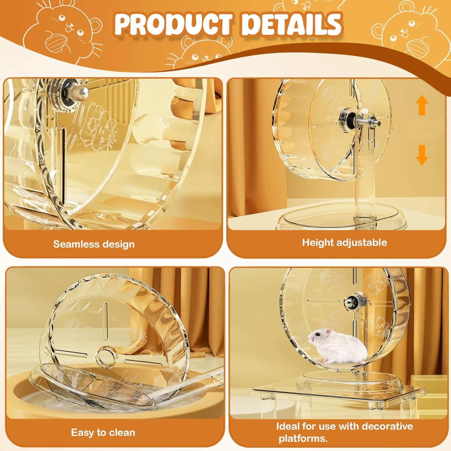 12-in-1 Hamster Cage Accessories Kit for Dwarf & Syrian Hamsters, Silent Exercise Wheel 9.5", Wooden Hideout, Water Bottle, Ceramic Food Bowl, Chew Toys & Small Animal Habitat Starter Set