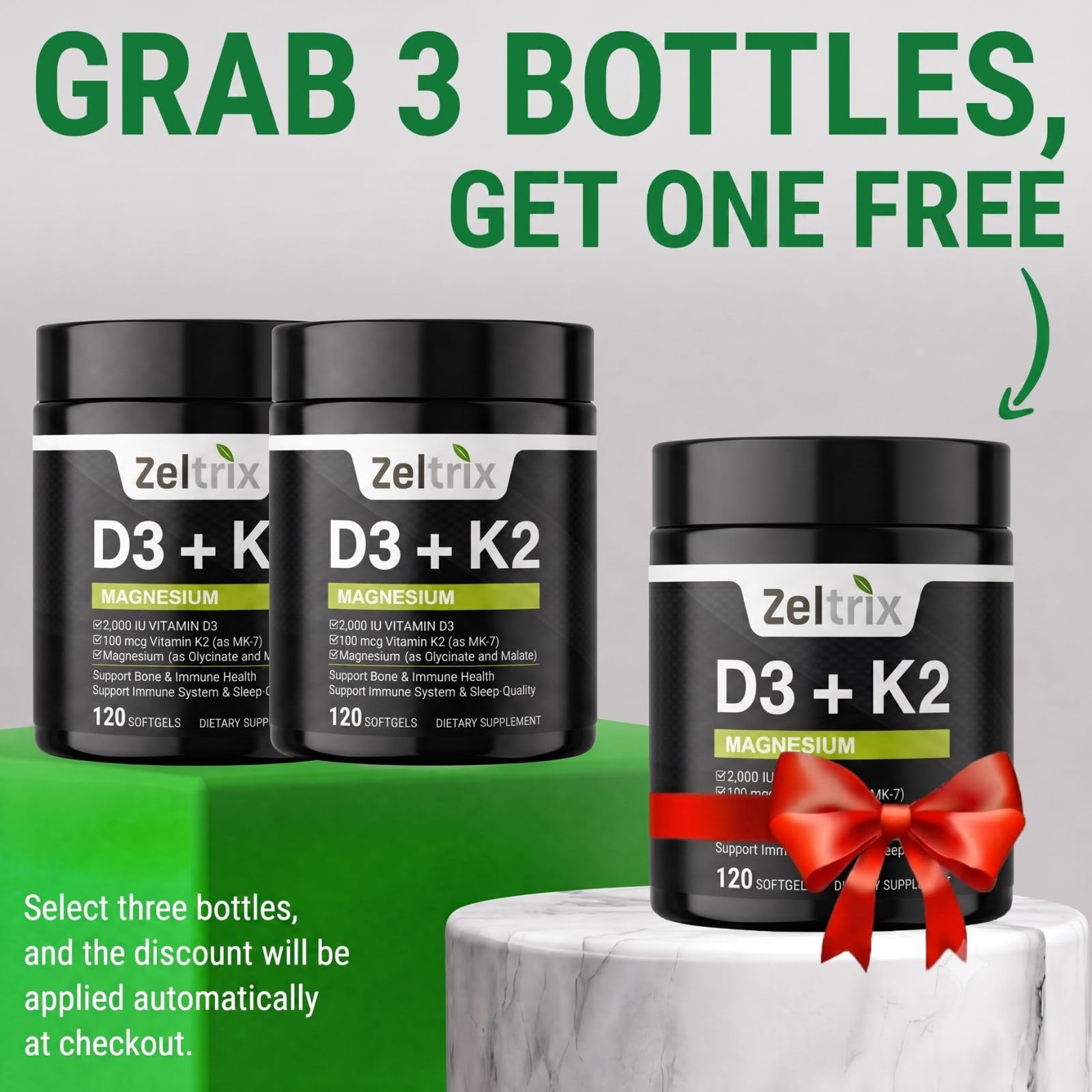 Vitamin D3 + K2 2000 IU MK-7 Magnesium Glycinate 120 Softgels Oil — Amazon image 7