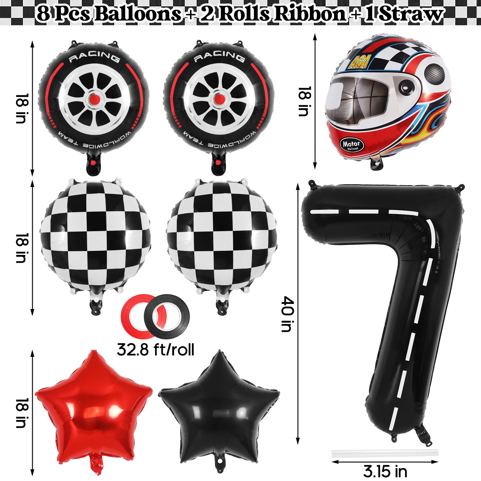 Number 7th Racing Number Balloons Racing Car 7th Birthday Decorations - 15 Pieces Race ...