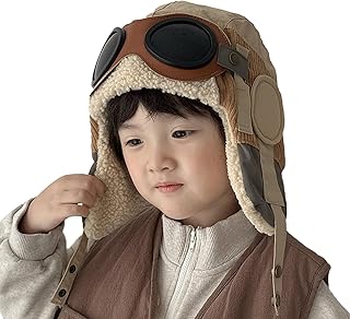 [Dtharen] パイロット ハットとゴーグル キッズ,キッズ パイロット ハット - 女の子用防風フラシ天トラッパーハット - 男の子、女の子、子供、サイクリング、スキー、登山用のゴーグルとイヤーマフ付きのファッショナブルなチャイルドパイロットハット