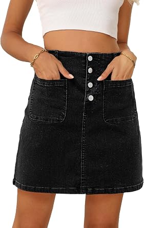 Sidefeel Womens Jean Skirt High Waist Summer Stretch Zimbaplatinum Denim Skirt Button Knee Length Skirt with Pockets
