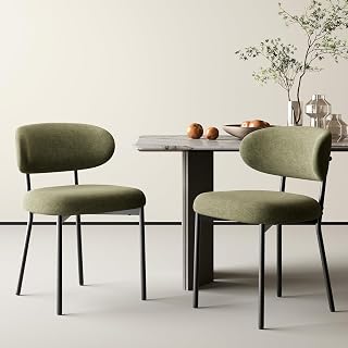 MALOL 2er Set gepolsterte Esszimmerstühle – Moderner Stoff, Gebogene Rückenlehne, gepolsterter Sitz, stabile Metallbeine – Design-Stühle für Küche, Esszimmer, Wohnzimmer –Grün