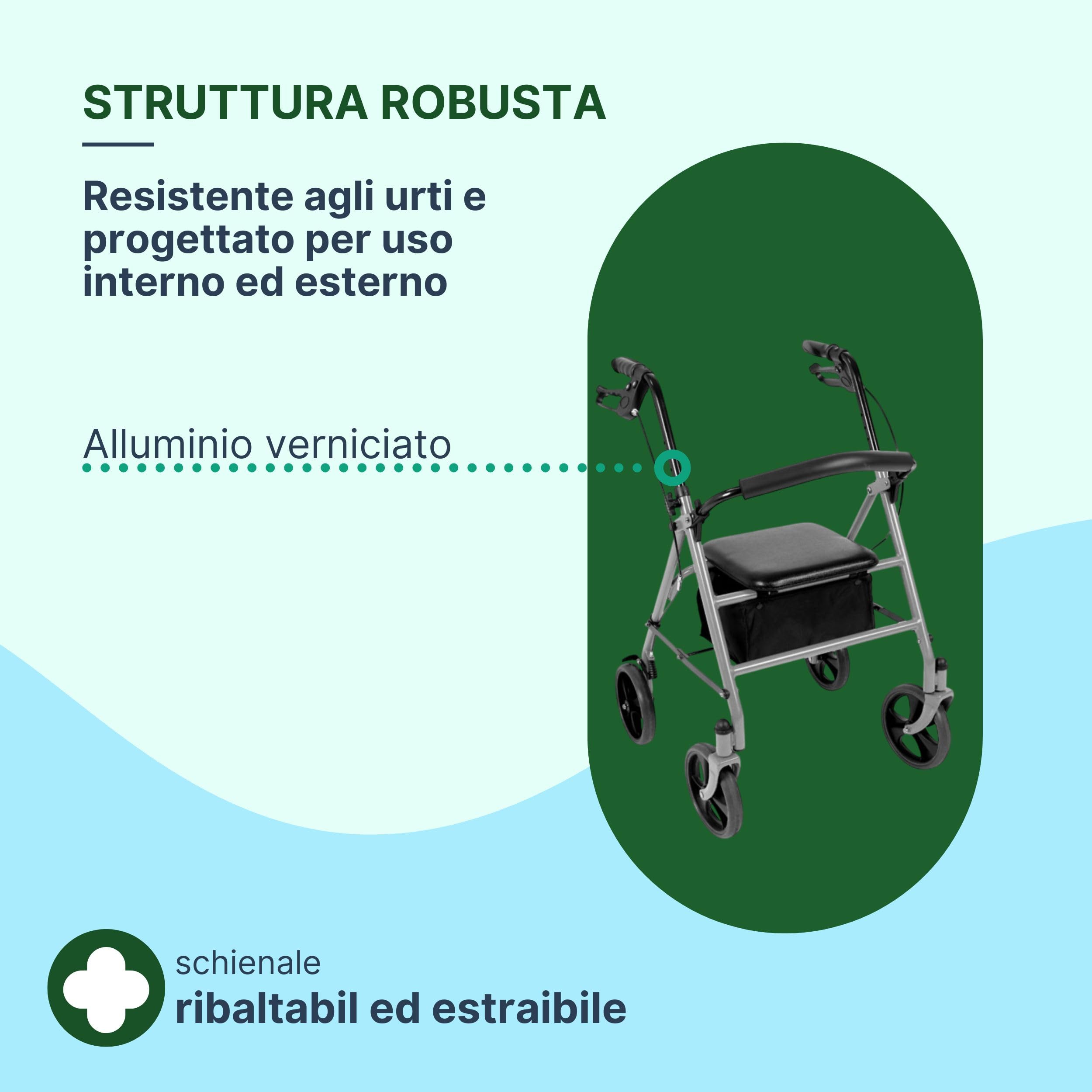 Rollator Deambulatore con Seduta per Anziani e Disabili - Deambulatore per Anziani 4 Ruote Pieghevole con Borsa e Schienale Ribaltabile ed Estraibile