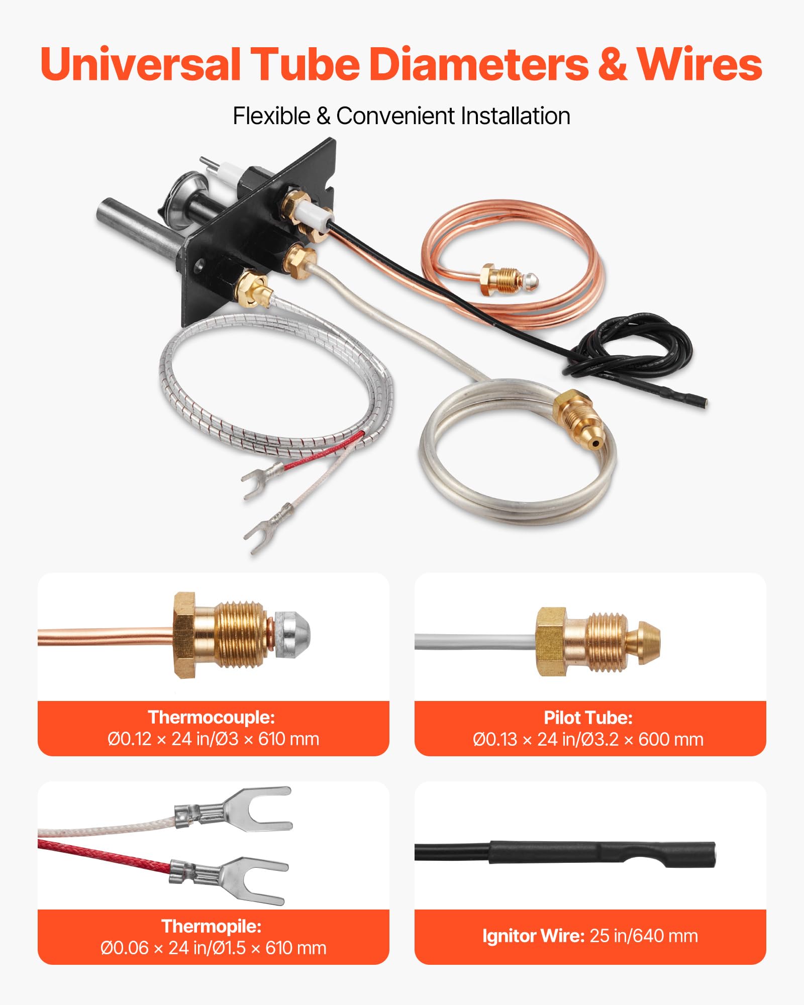 VEVOR Ensemble de veilleuse à gaz, références OE 69L17, 69L1701, 904405, J4117, 108084-02, kit d'allumage de remplacement pour foyer au gaz naturel, pour les modèles Lennox, Superior et Astria, noir