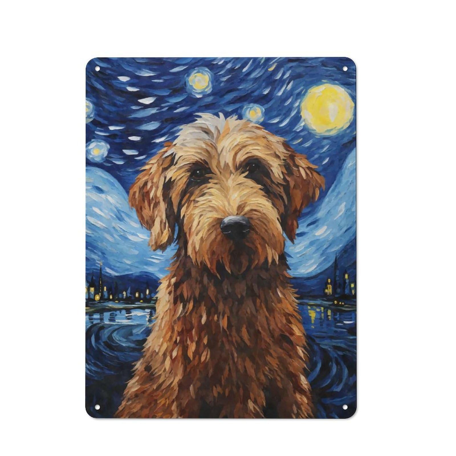 Junmoney Style-17 Vintage Tin Sign 40X30cm With Labradoodle Starry Night For Man Cave Or Games Room, For Vintage Wall Decor Fans, For Metal Sign Collectors