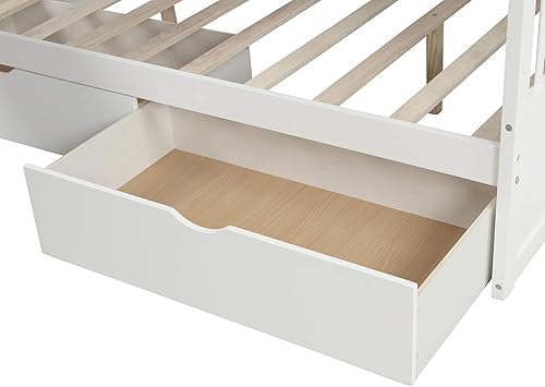 Miniatura 175 de Litera individual sobre matrimonial con cajones, escalera deslizante y almacenamiento, litera de madera con barandilla alta y escalera para niños,