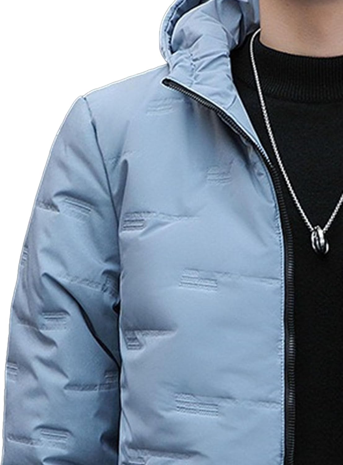 Men Handsome Round Collar Down Coat Long Sleeve Trendy Casual Zipper Jacket Winter Warm Ribbed Cuff Puffer Jackets
