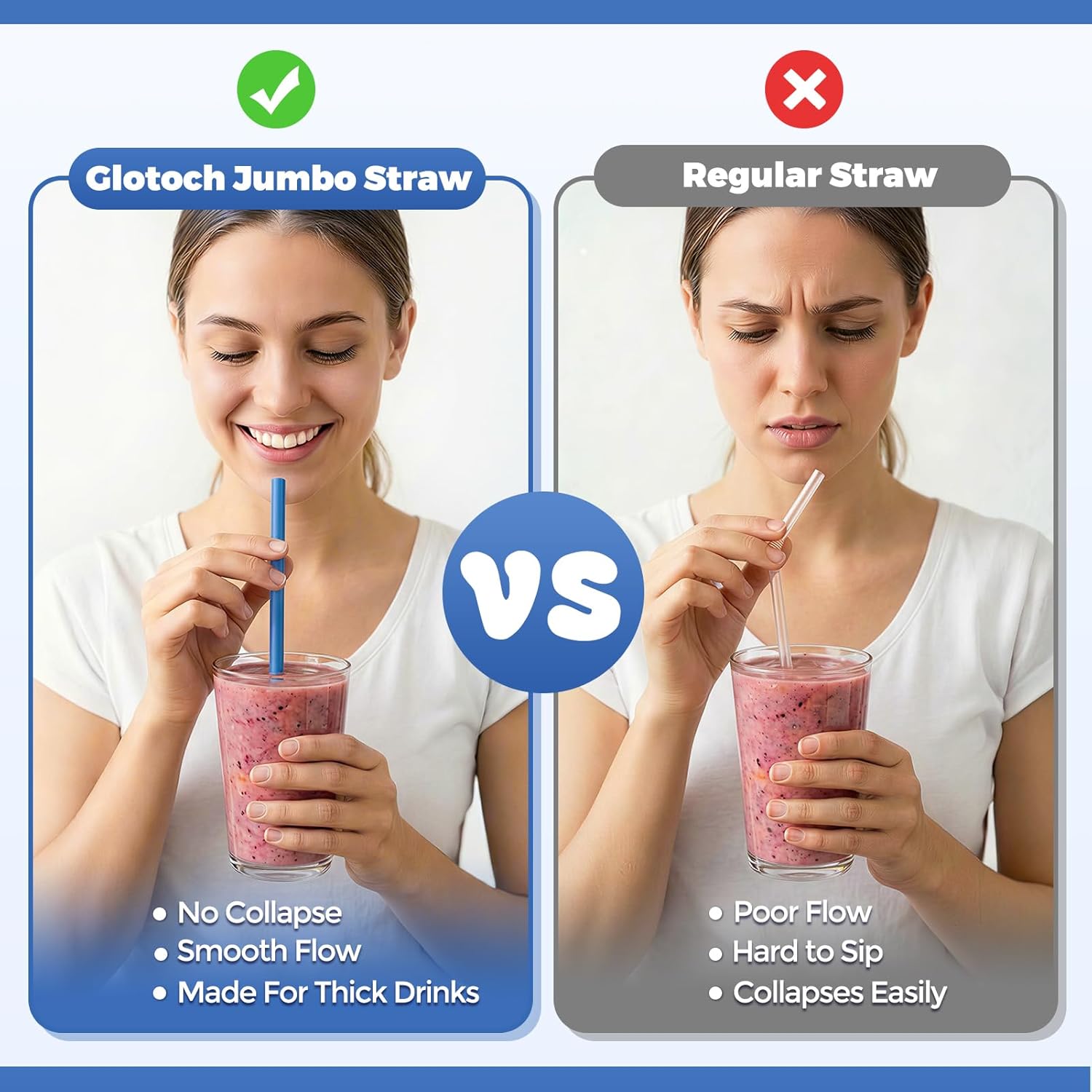 Glotoch Plastic Straws Disposable 300PCS, 8.5" Long Jumbo Smoothie & Boba Straws, Individually Wrapped Drinking Straws, Assorted Colors for Milkshakes, Bubble Tea & Party Cups