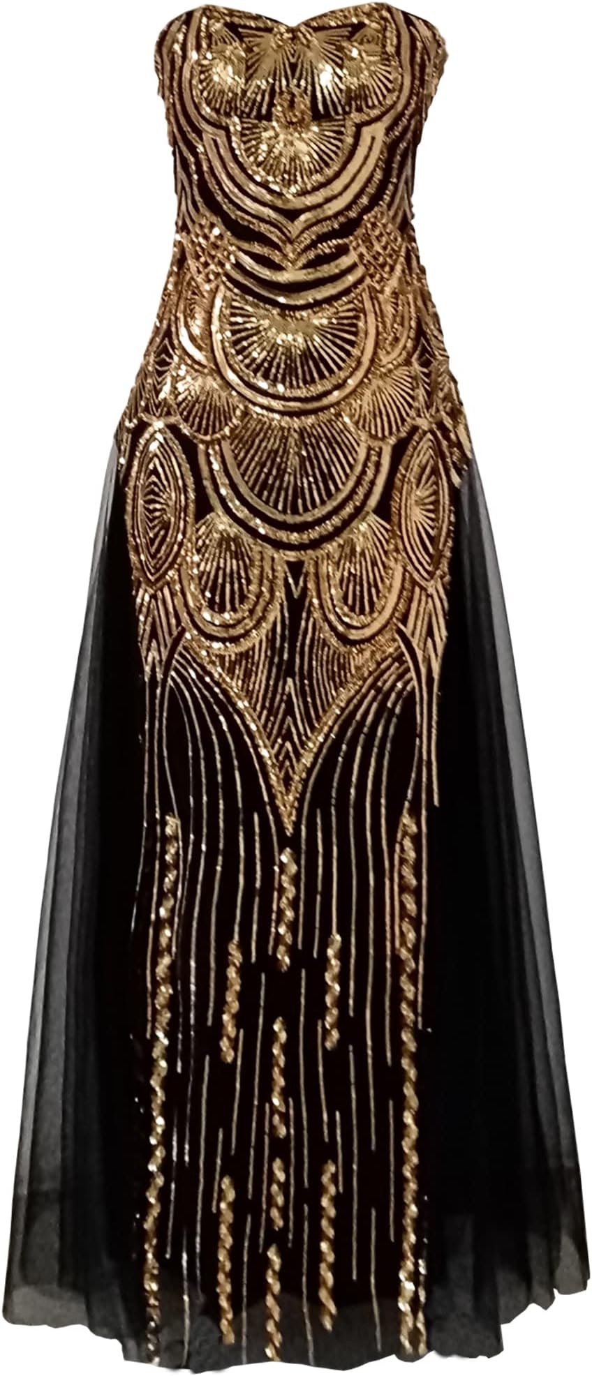 ANGEL FASHIONSWomen's Sequin Strapless Sweetheart Mesh Lace up Banquet Dress