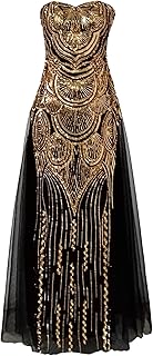 ANGEL FASHIONS Women's Sequin Strapless Sweetheart Mesh Lace up Banquet Dress - Buy now